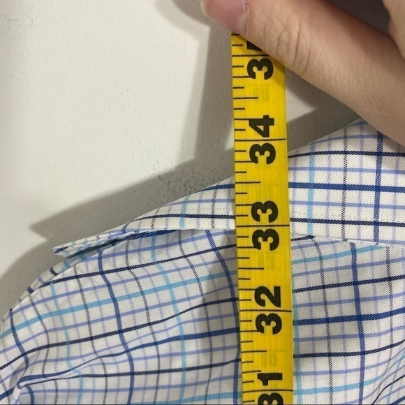 Michael Michael Kors Plaid Button Down Shirt 16 32/33 Non Iron Blue White - Picture 7 of 7